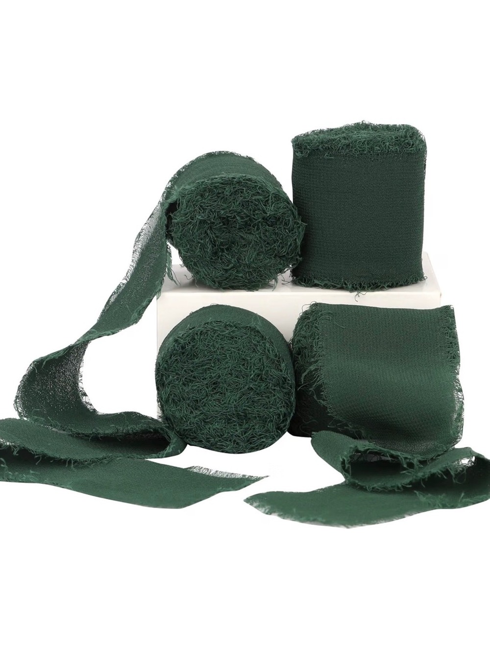 New! Dark Green 4 Rolls Silk Chiffon Ribbon